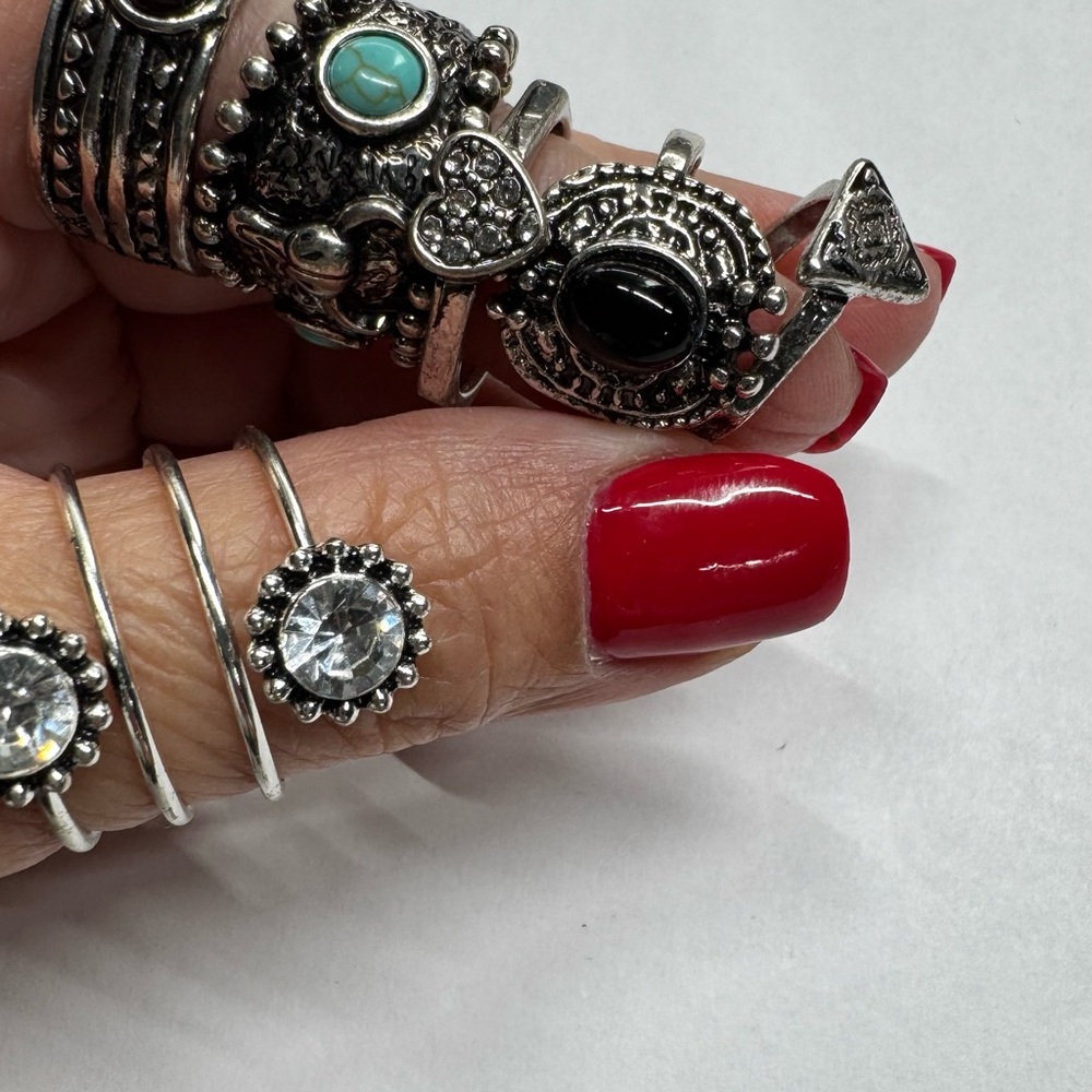 Size 6, 7, 8 & 9 Shyanne Silver and Turquoise Ring Set - Picture 3 of 4